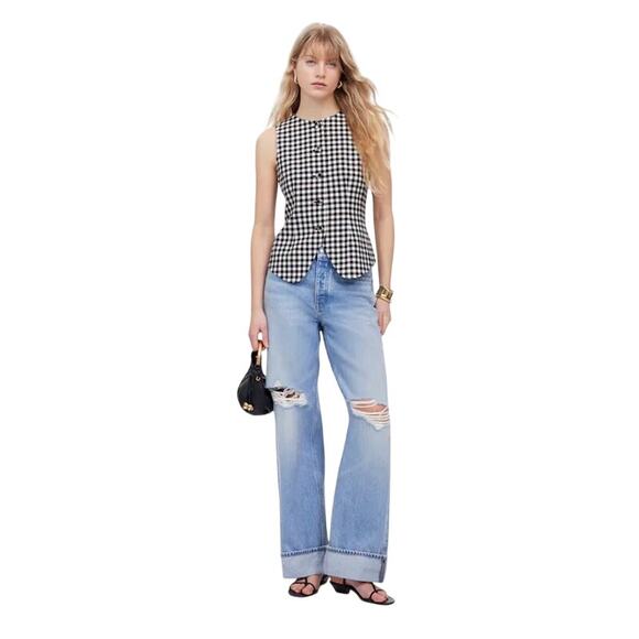 Madewell Tops - Madewell Black Gingham Single-Breasted Crewneck Vest Size 8 NWT
